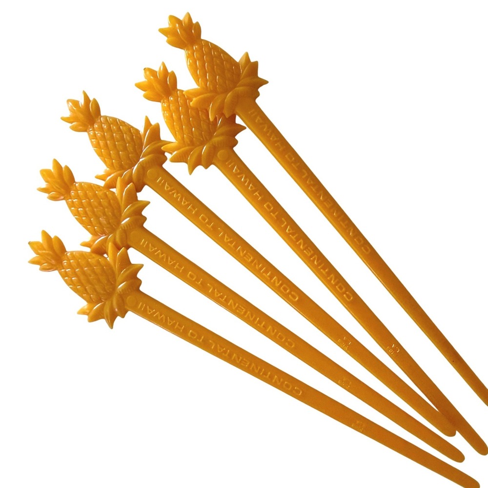 Vintage Continental Airlines Hawaii Pineapple Swizzle Sticks Yellow Plastic 5pc